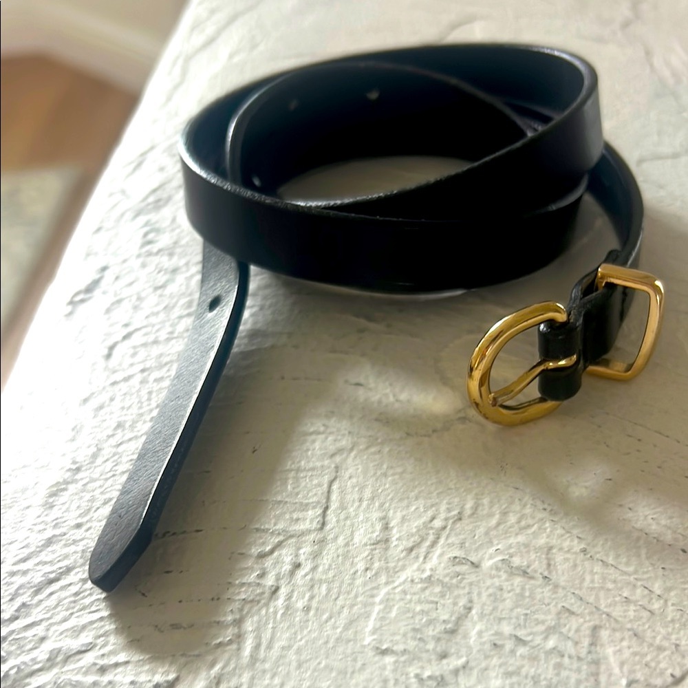 J. Crew Elegant Black Belt with Gold Accent